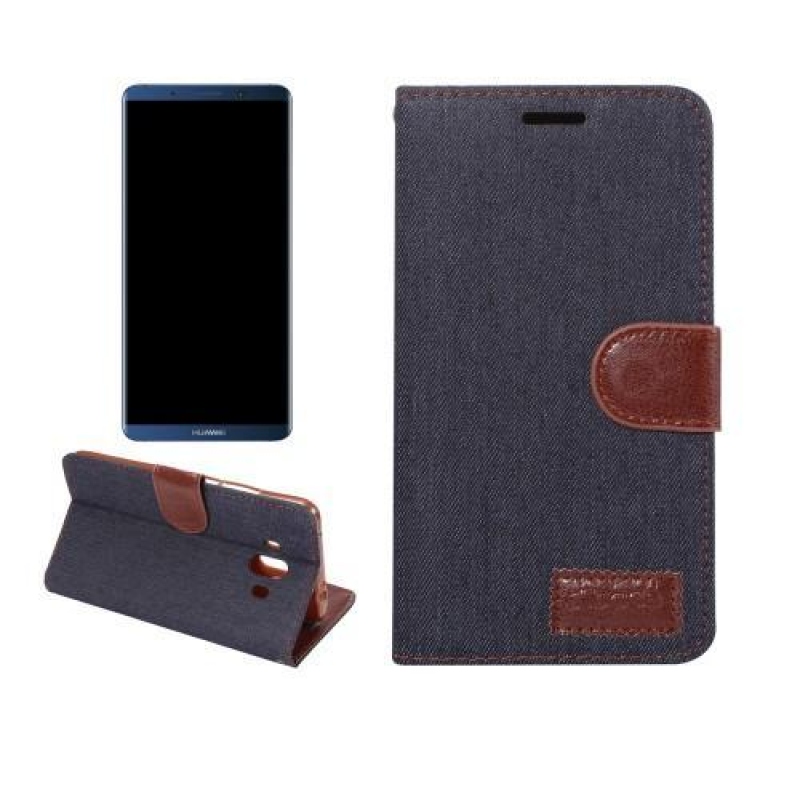 Jeans PU kožené/ textilní pouzdro na Huawei Mate 10 - modročerné