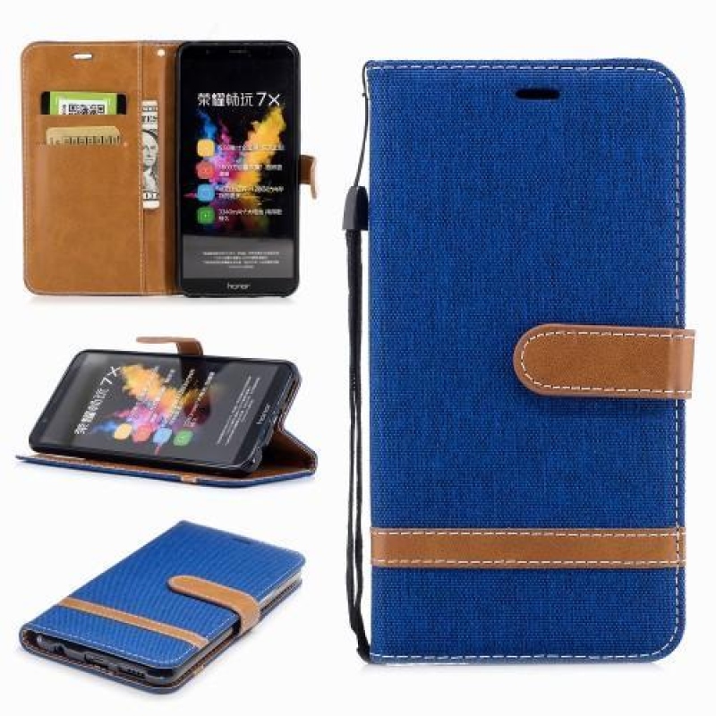 Jeans PU kožené/ textilní pouzdro na mobil Honor 7X - modré