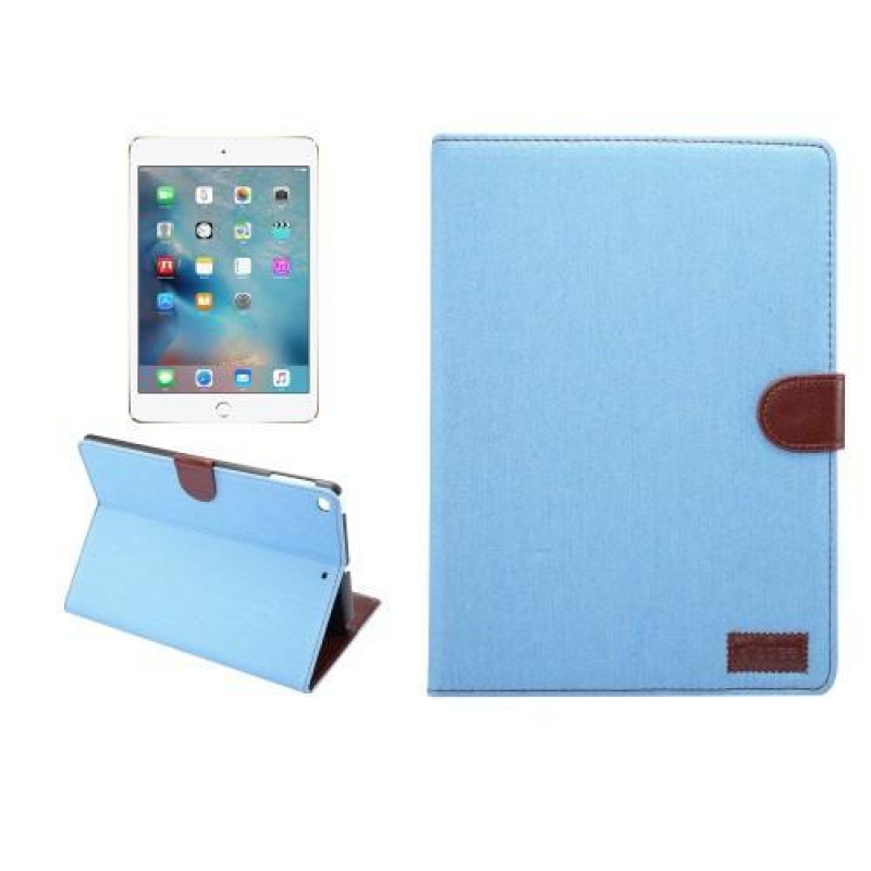 Jeans textilní/PU kožené pouzdro na iPad Air 2 - světlemodré
