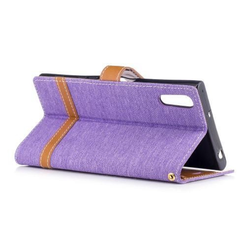 Jeany PU kožené/textilní pouzdro na telefon Sony Xperia XZ - fialové