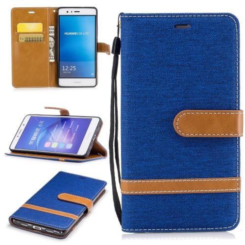 Jeany PU kožené/textilní pouzdro na telefon Sony Xperia XZ - modré