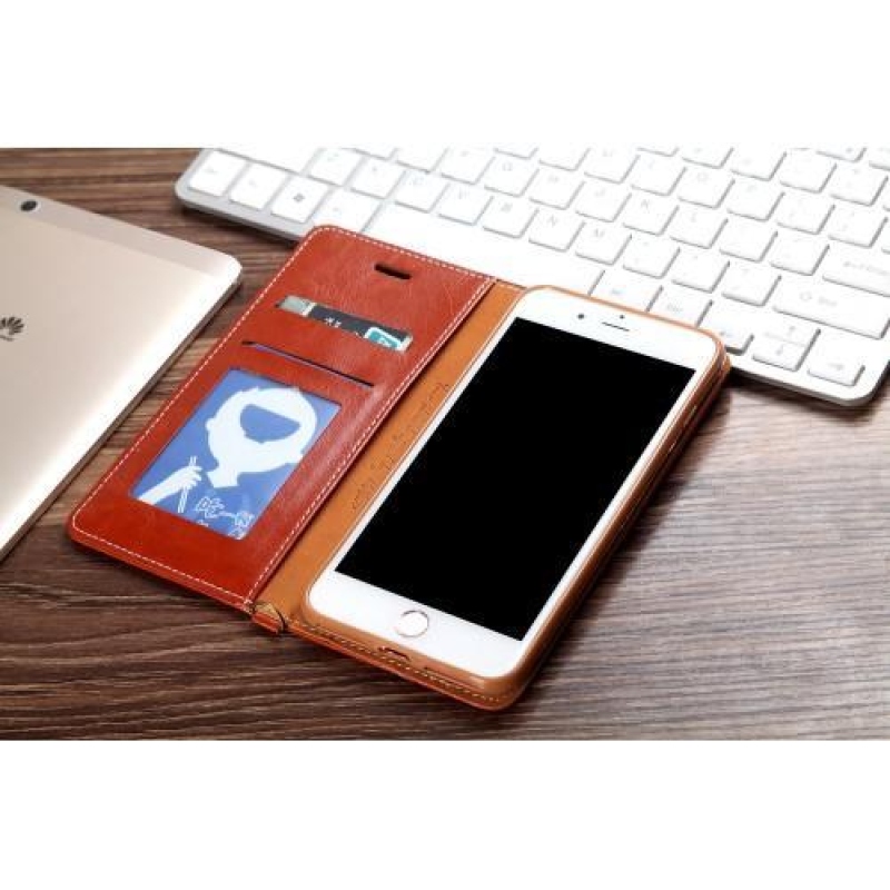 Jeany textilní/PU kožené pouzdro na iPhone 8 Plus a 7 Plus - modré/hnědé