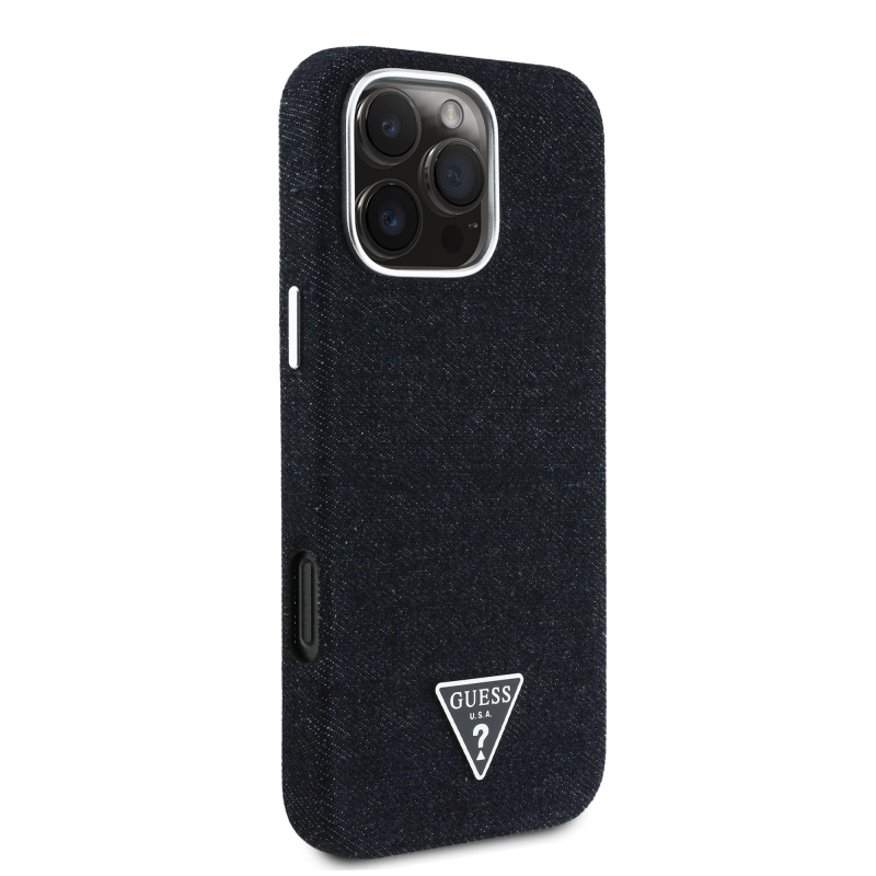 Guess Denim Triangle Logo MagSafe Zadní Kryt pro iPhone 16 Pro Black