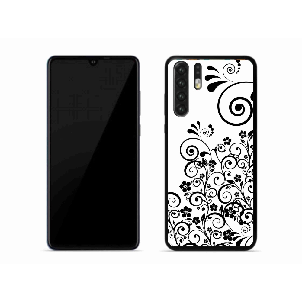 Gelový kryt mmCase na mobil Huawei P30 Pro - černobílé květinové vzory
