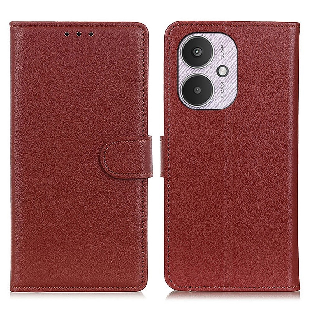 Litchie knížkové pouzdro na Xiaomi Poco C65/Redmi 13C 4G/5G - hnědé