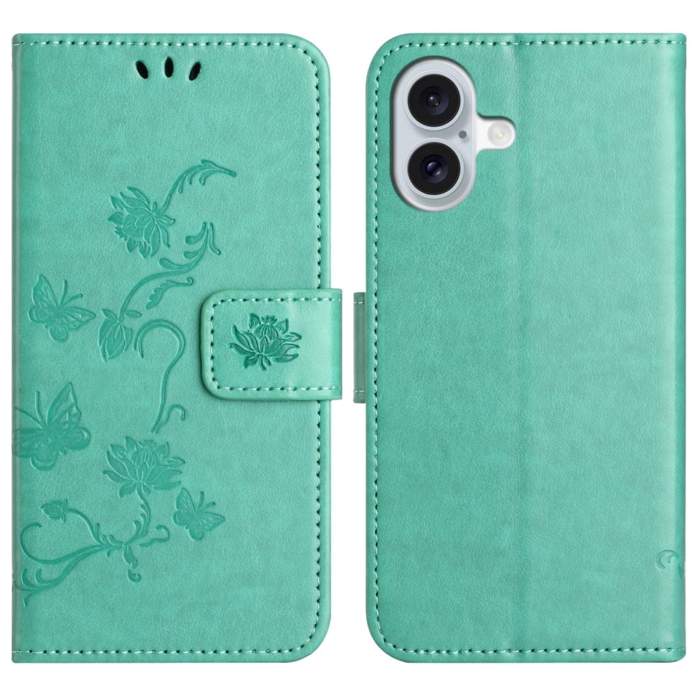 Flower knížkové pouzdro na iPhone 16 - modrozelené