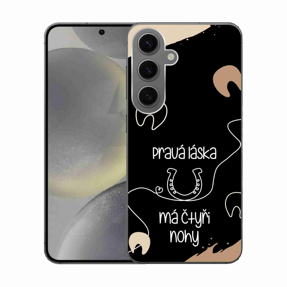 Gelový kryt mmCase na Samsung Galaxy S24 - koňský motiv černé pozadí