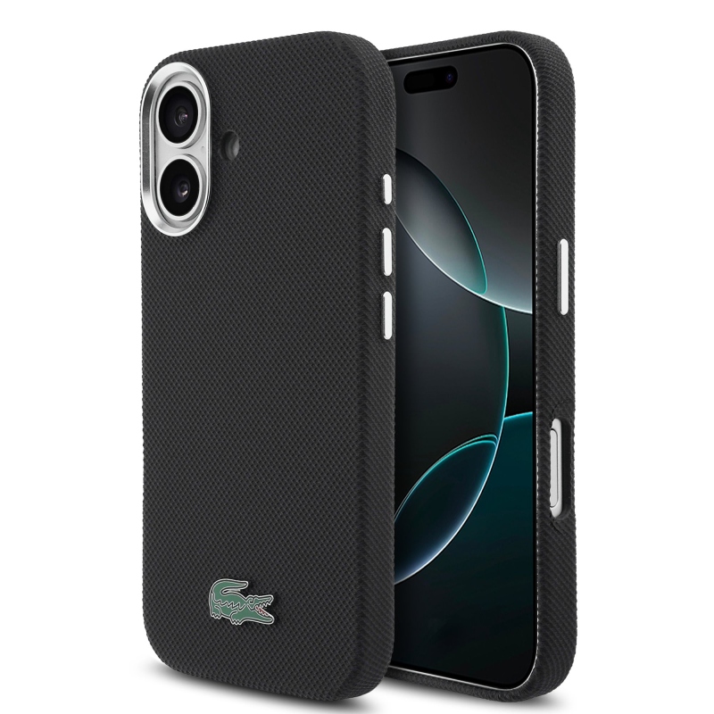 Lacoste PVC Iconic Petit Pique Metal Logo MagSafe Zadní Kryt pro iPhone 16 Black