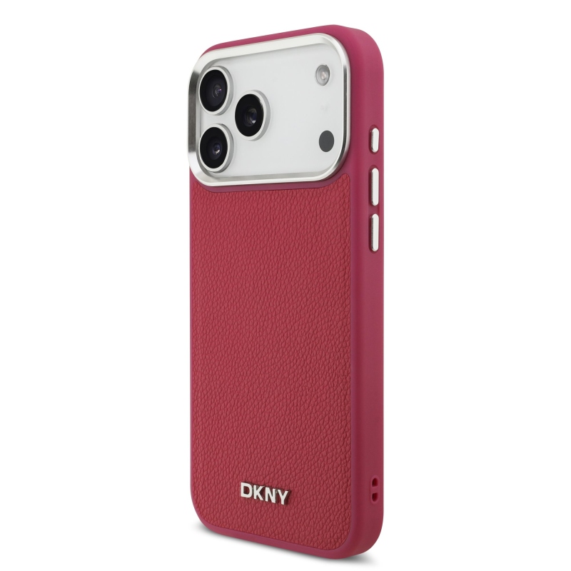 DKNY PU Leather Metal Logo Wrist Chain MagSafe Zadní Kryt pro iPhone 17 Pro Max Pink