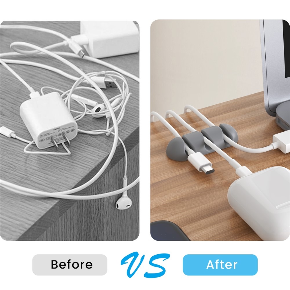 Silikonový držák kabelů se 3 drážkami a samolepicím uchycením - šedý