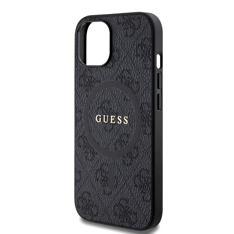 Guess PU Leather 4G Colored Ring MagSafe Zadní Kryt pro iPhone 15 Black