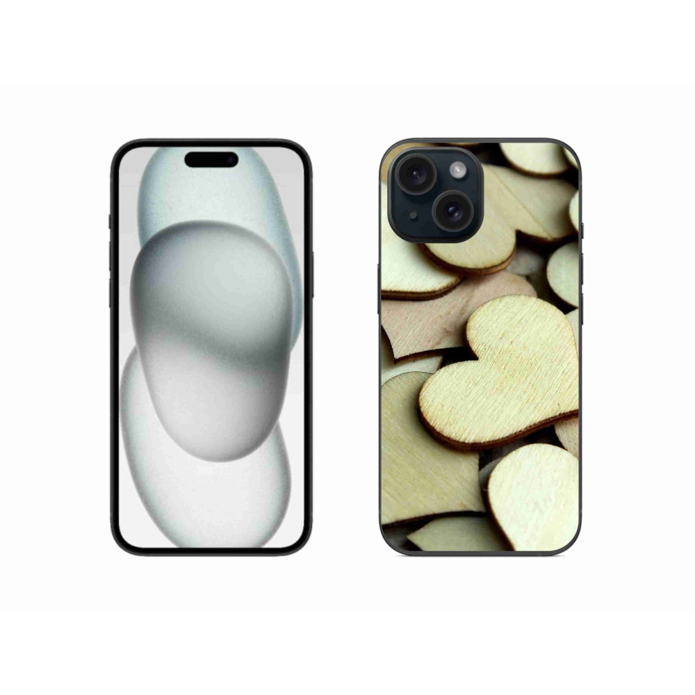 Gelový kryt mmCase na iPhone 15 - dřevěná srdíčka