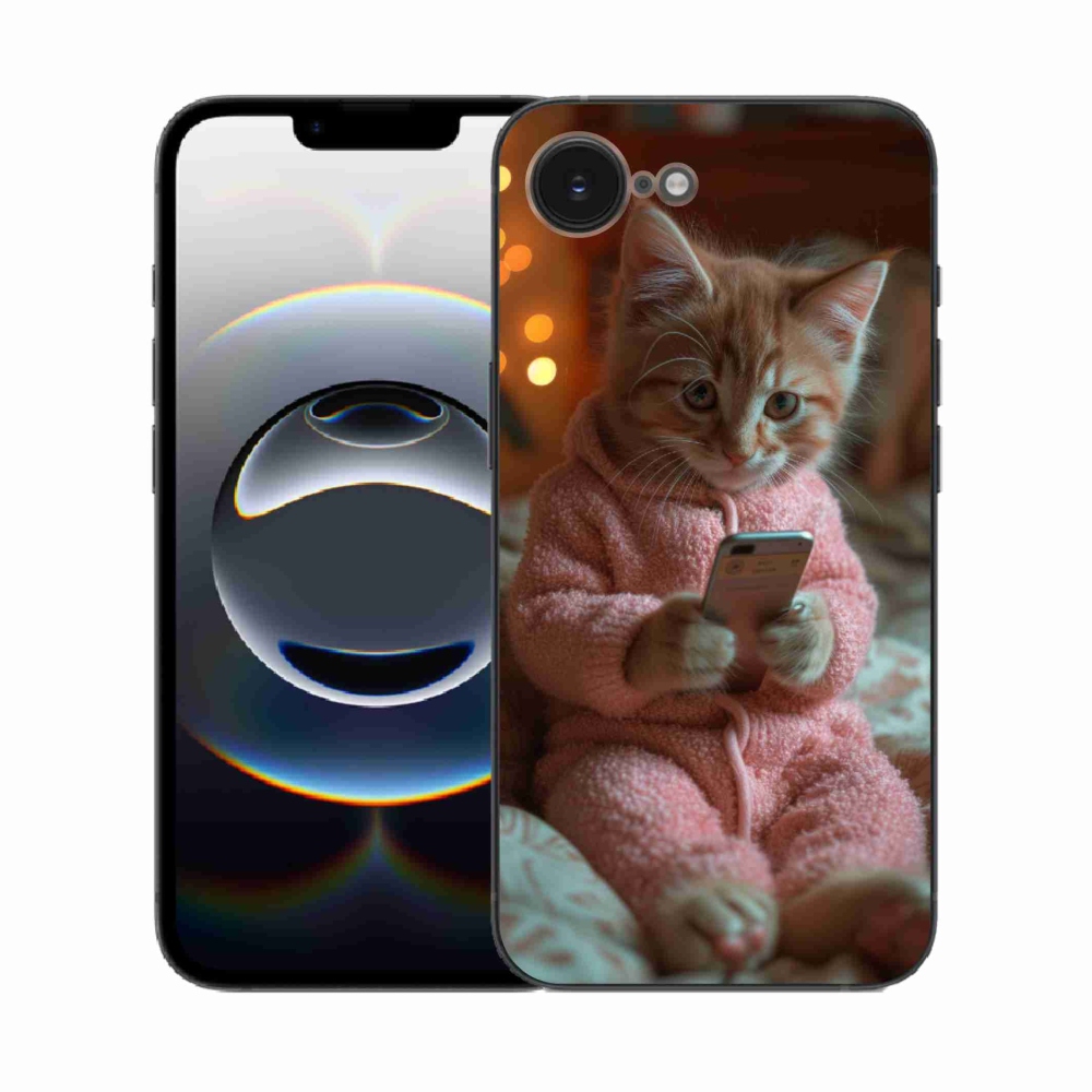 Gelový kryt mmCase na iPhone 16e - kotě s mobilem