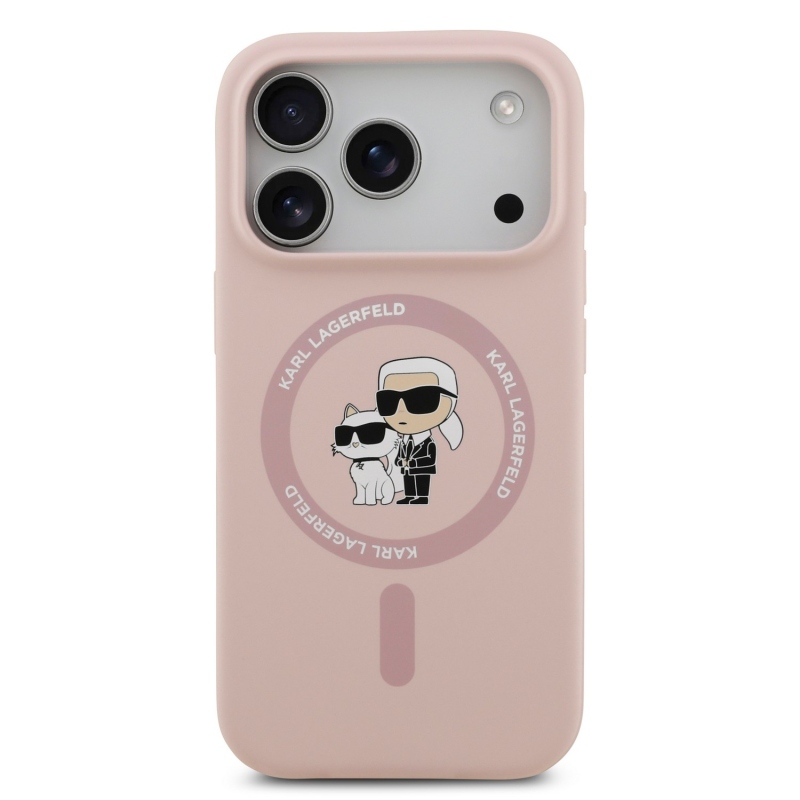 Karl Lagerfeld Liquid Silicone Karl and Choupette MagSafe Zadní Kryt pro iPhone 18 Pro Pink