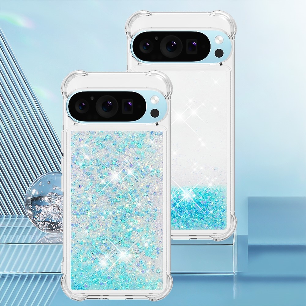 Glitter přesýpací gelový obal na Google Pixel 10 Pro/Pixel 10 - modrý/hvězdičky