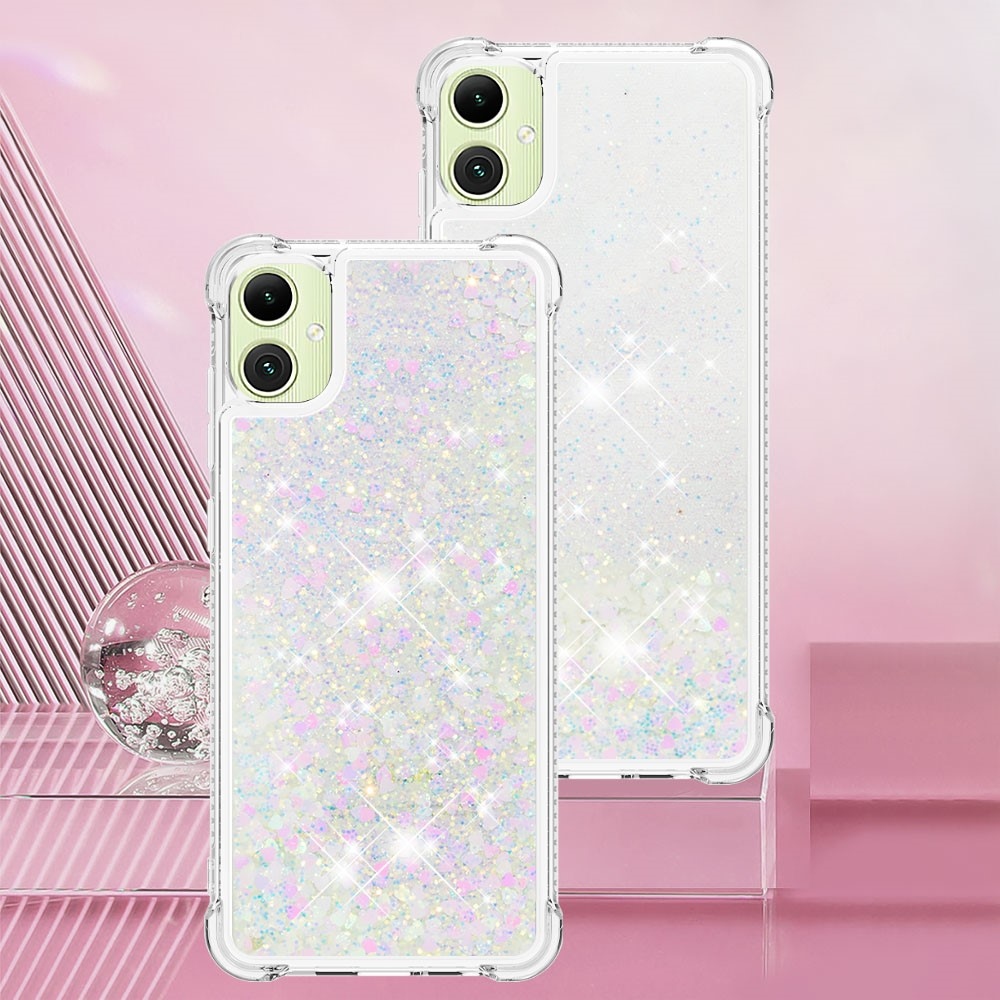 Glitter přesýpací gelový obal na Samsung Galaxy A06 4G - růžovostříbrný/srdíčka