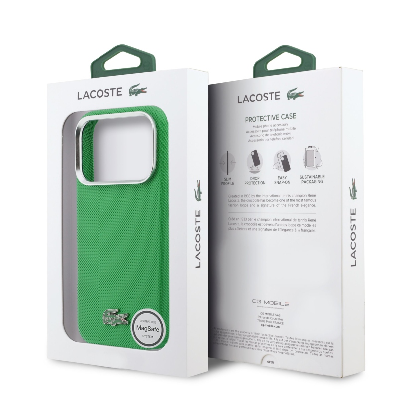 Lacoste Iconic Petit Pique Metal Logo MagSafe Zadní Kryt pro iPhone 17 Pro Green