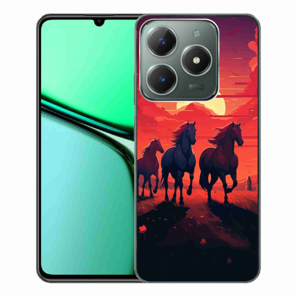 Gelový kryt mmCase na Realme C61 - koně a západ slunce