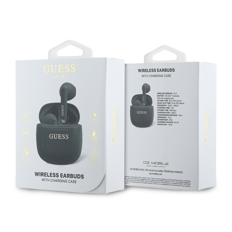 Guess Printed Classic Logo TWS Bezdrátová Sluchátka Black