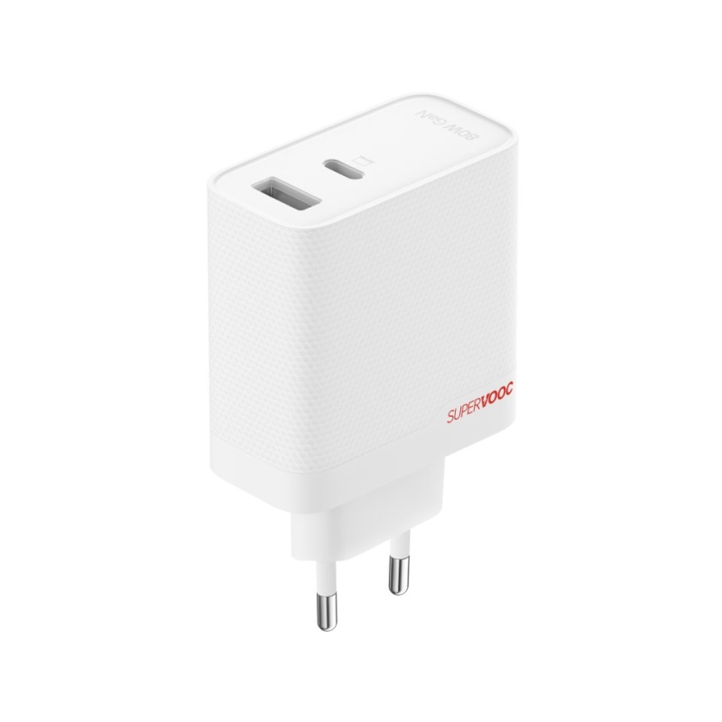 OnePlus SUPERVOOC 80W GaN Dual USB-A + USB-C Cestovní Nabíječka + USB-C/USB-C Kabel  White