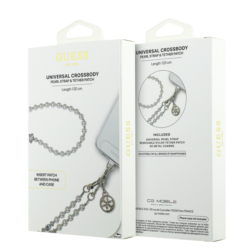 Guess Crossbody Popruh Pearl and 4G Charm White