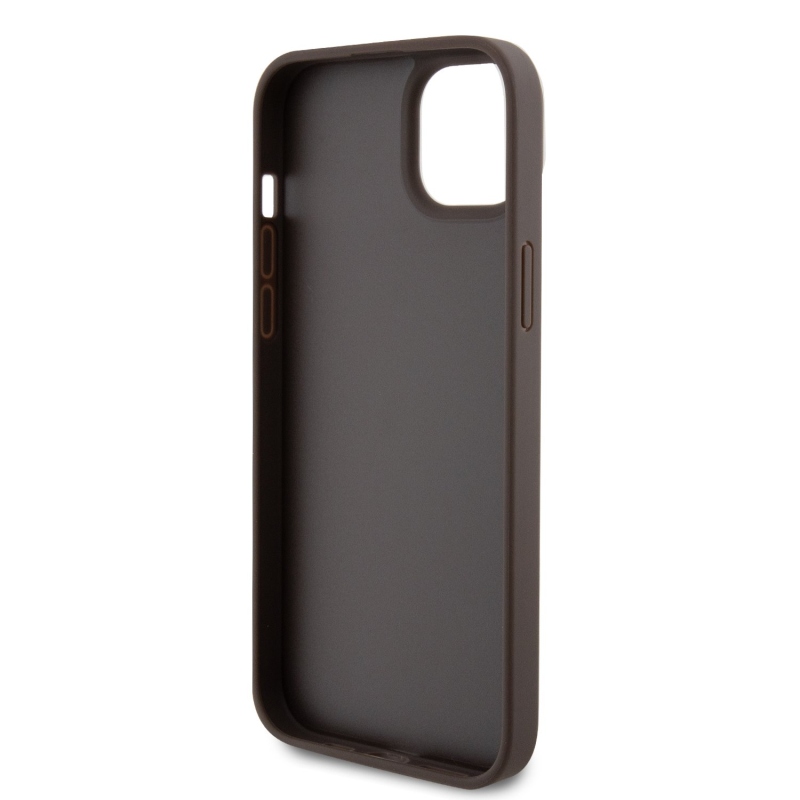 Guess PU 4G Strass Triangle Metal Logo Zadní Kryt + Crossbody Popruh pro iPhone 15 Plus Brown