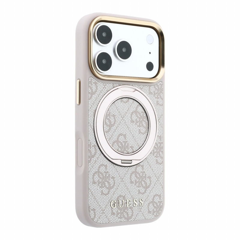 Guess PU 4G Ring Stand MagSafe Zadní Kryt pro iPhone 18 Pro Pink