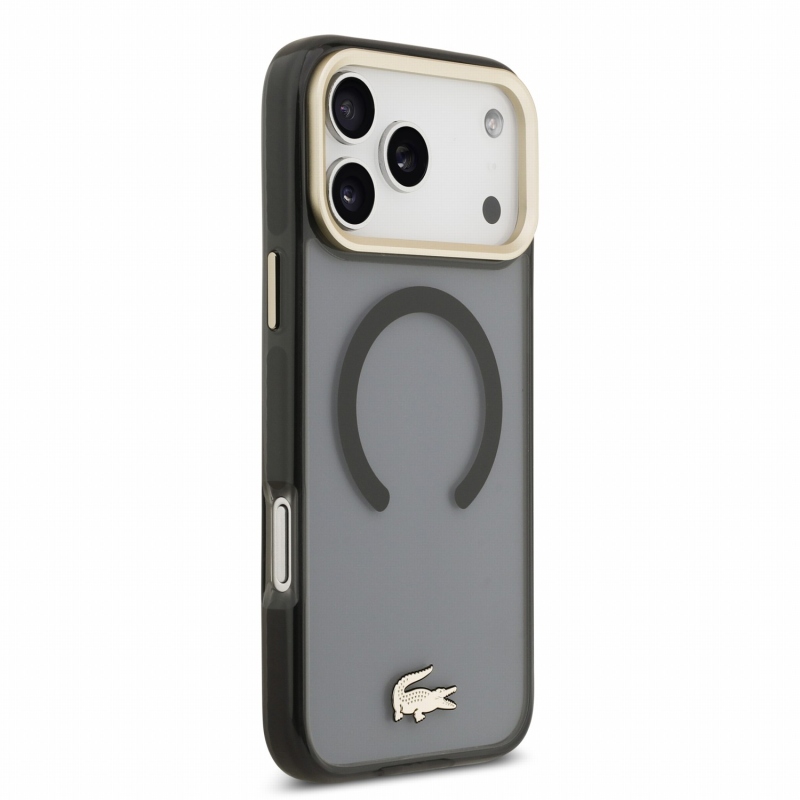 Lacoste IML Shockproof Petit Pique Gold Logo MagSafe Zadní Kryt pro iPhone 18 Pro Max Black