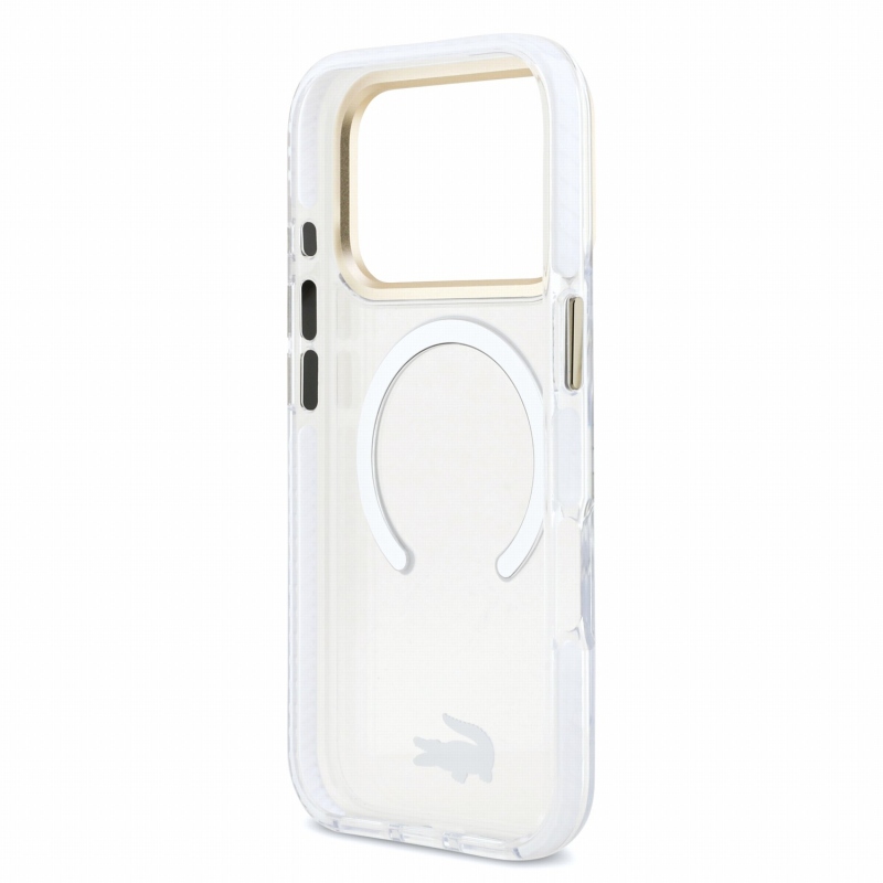 Lacoste IML Shockproof Petit Pique Gold Logo MagSafe Zadní Kryt pro iPhone 18 Pro Transparent