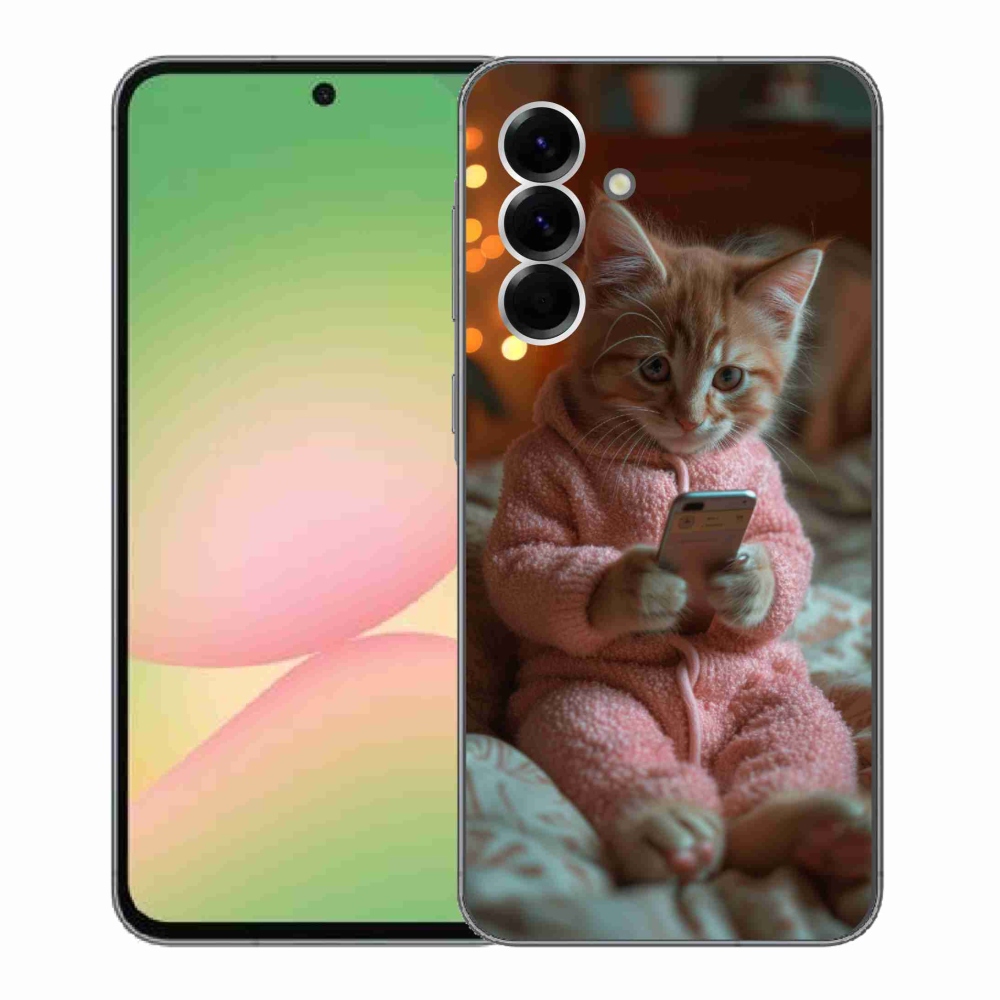 Gelový kryt mmCase na Samsung Galaxy A56 5G - kotě s mobilem