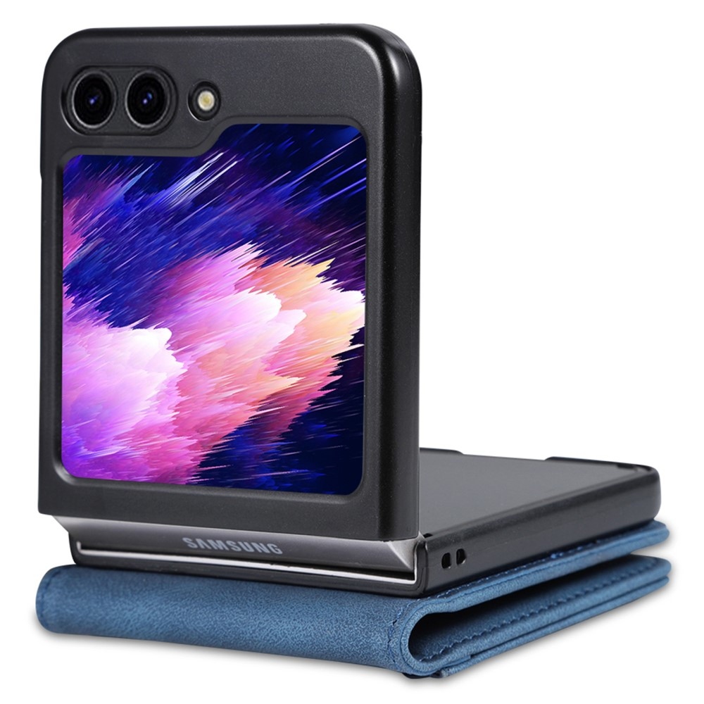 AZNS plastový kryt s PU kůží na Samsung Galaxy Z Flip5 5G - modrý
