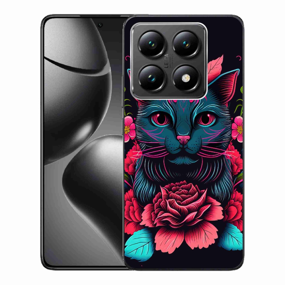 Gelový kryt mmCase na Xiaomi 14T - květiny a kočka