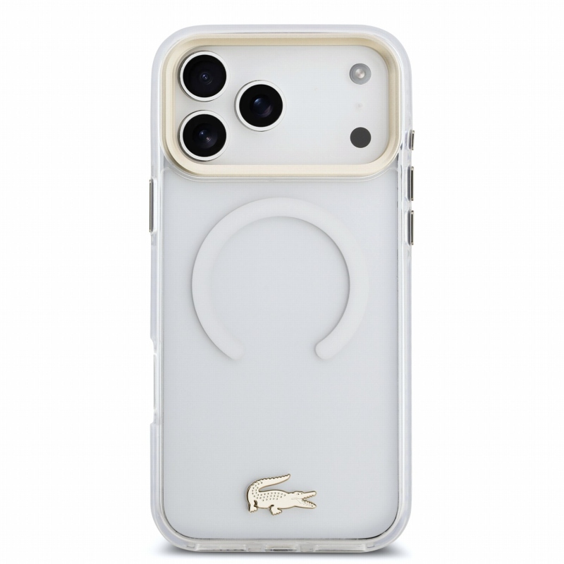 Lacoste IML Shockproof Petit Pique Gold Logo MagSafe Zadní Kryt pro iPhone 18 Pro Max Transparent