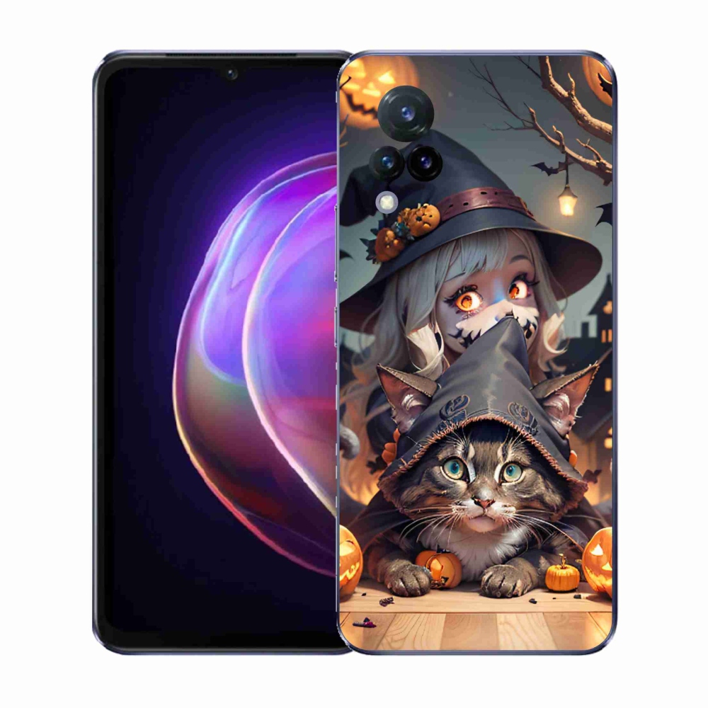 Gelový kryt mmCase na Vivo V21 4G/5G - čarodějnice s kočkou