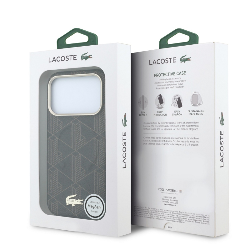 Lacoste PVC Semi Wrap Blend Embossed MagSafe Zadní Kryt pro iPhone 18 Pro Brown