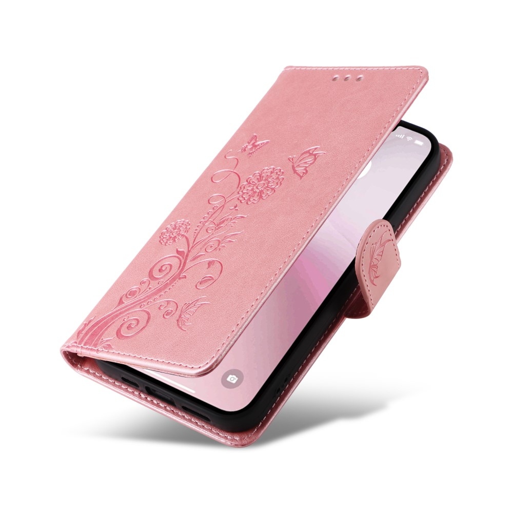 Flowery knížkové pouzdro na iPhone 16e - růžové