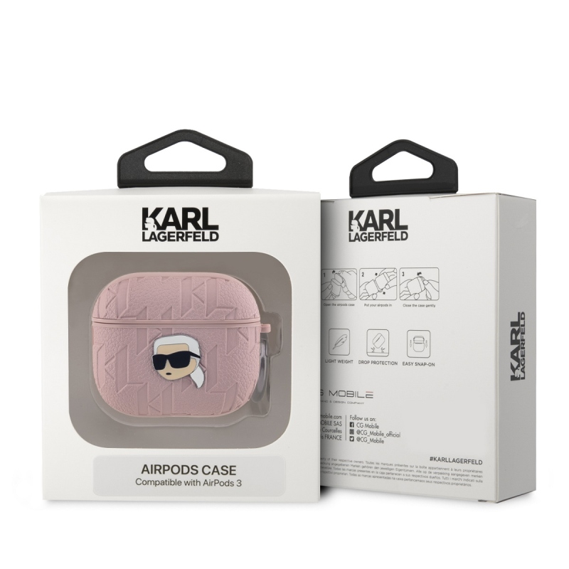 Karl Lagerfeld PU Embossed Karl Head Pouzdro pro AirPods 3 Pink