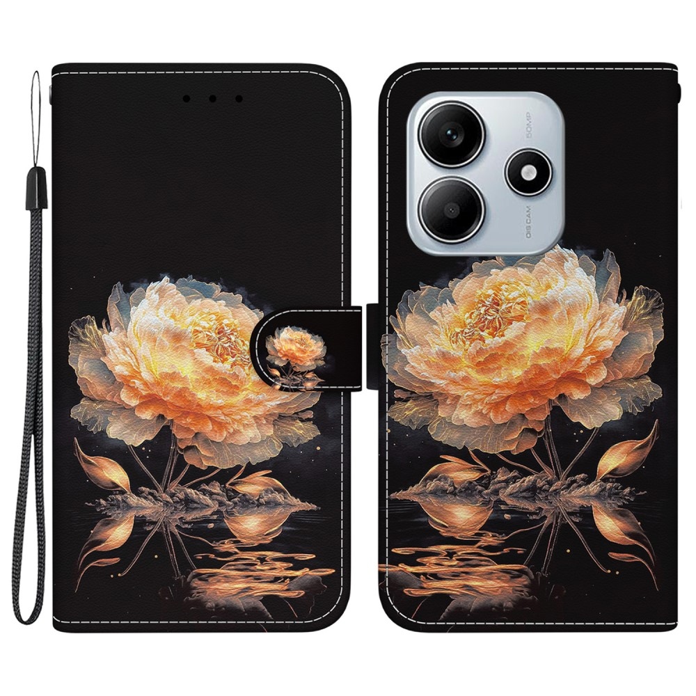 Printern knížkové pouzdro na Xiaomi Redmi Note 14 5G - zlatá pivoňka