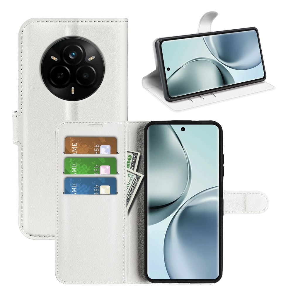 Litchi knížkové pouzdro na Realme 14 Pro 5G - bílé
