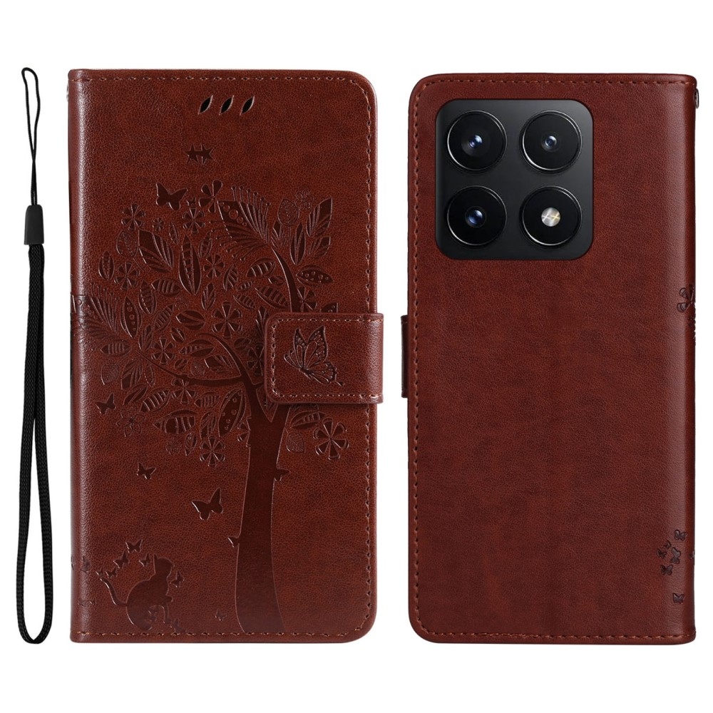 Trees knížkové pouzdro na Xiaomi 14T - hnědé