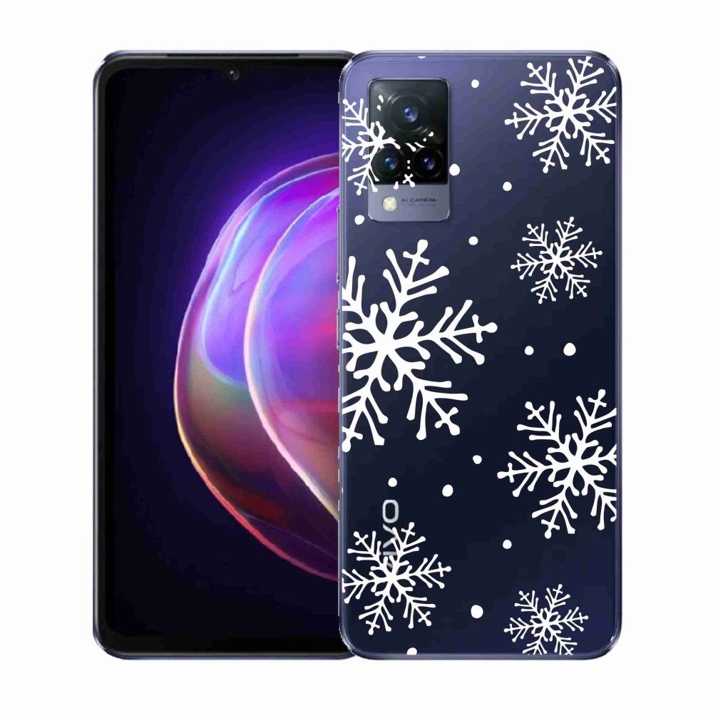Gelový kryt mmCase na Vivo V21 4G/5G - bílé vločky na průhledném pozadí
