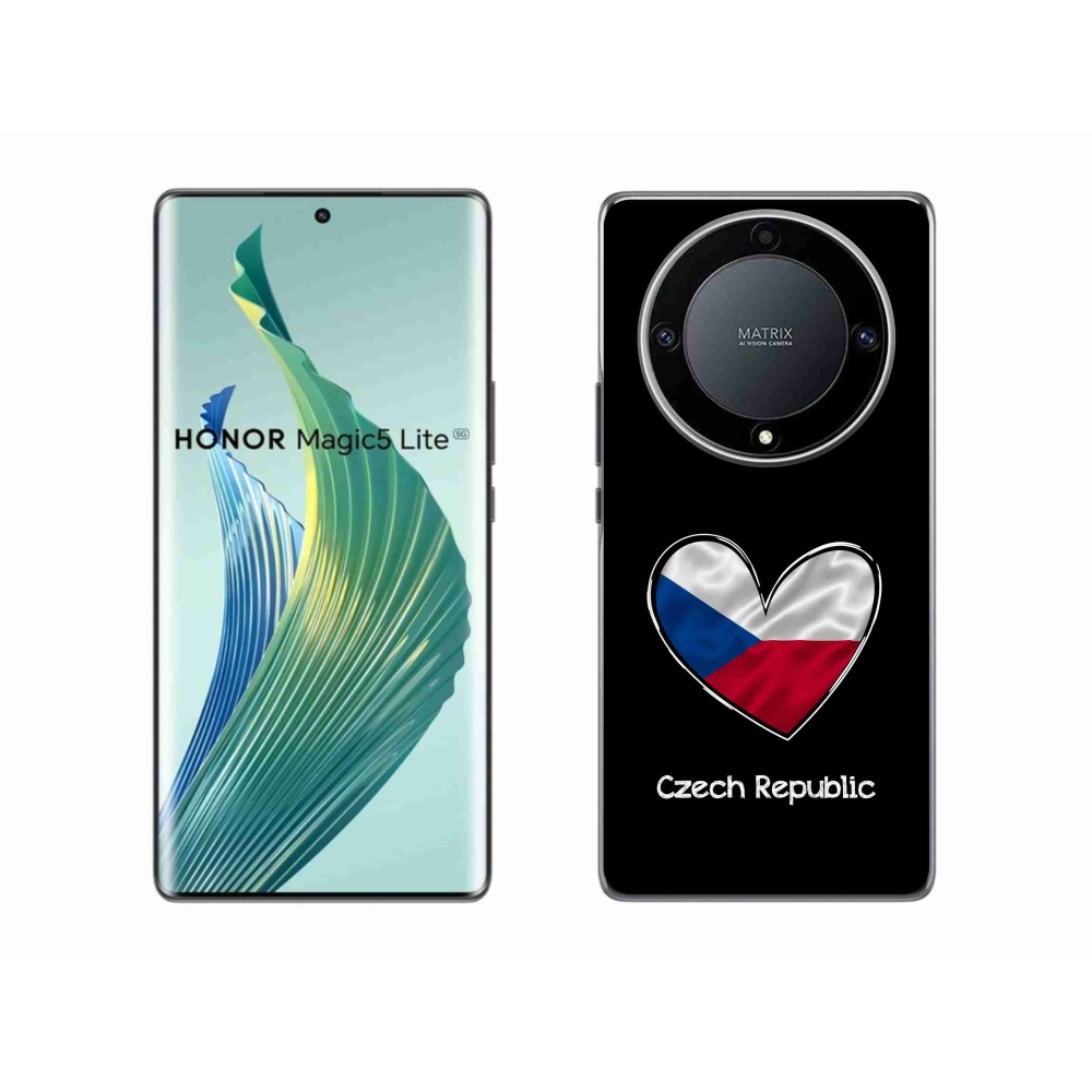Gelový kryt mmCase na Honor Magic 5 Lite 5G - vlajka srdce černé pozadí