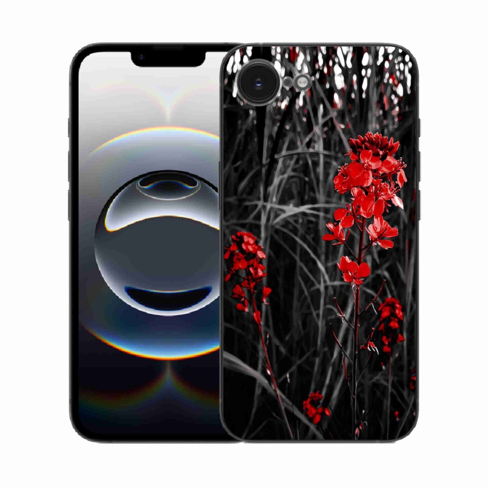 Gelový kryt mmCase na iPhone 16e - červená rostlina