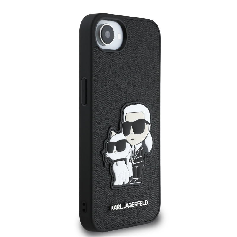 Karl Lagerfeld PU Saffiano Karl and Choupette Zadní Kryt pro iPhone 16e Black