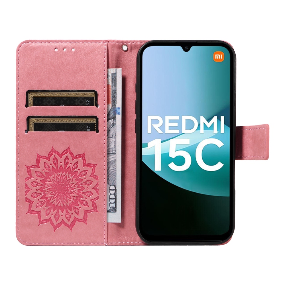 Sunflower knížkové pouzdro na Xiaomi Redmi 15C 4G/5G (173mm) - růžové