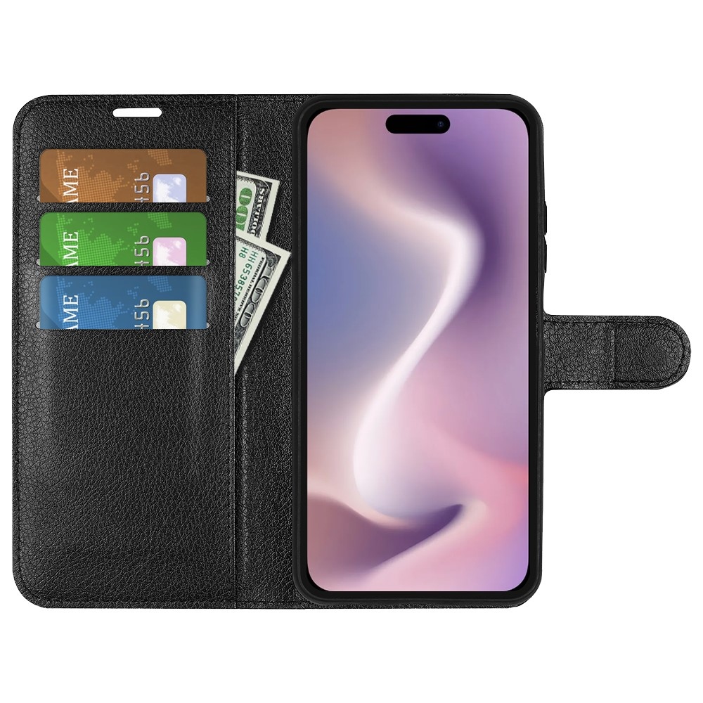 Litchi knížkové pouzdro na iPhone 16 Pro - černé