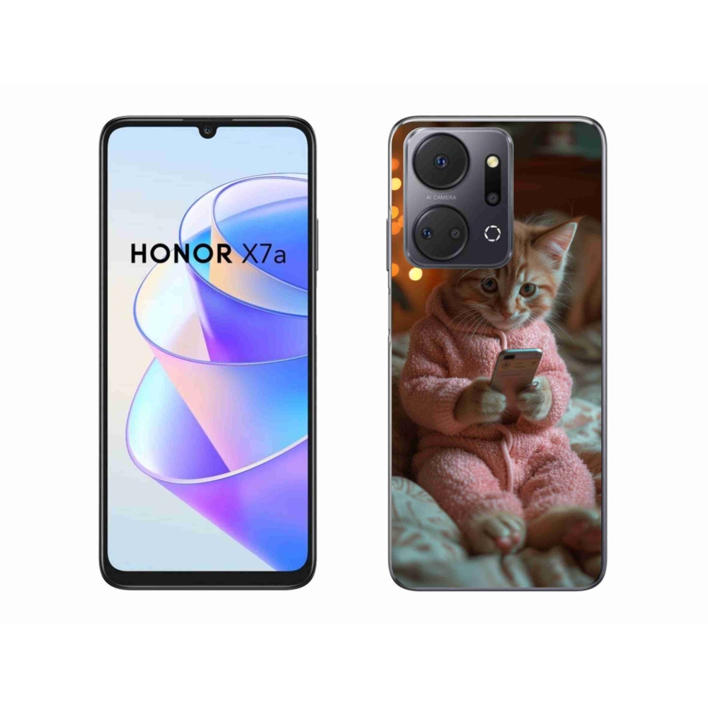 Gelový kryt mmCase na Honor X7a - kotě s mobilem