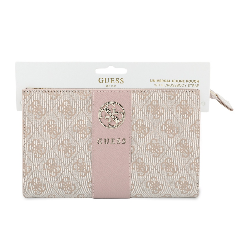 Guess PU 4G Stripe Metal Logo Kabelka na Telefon Pink