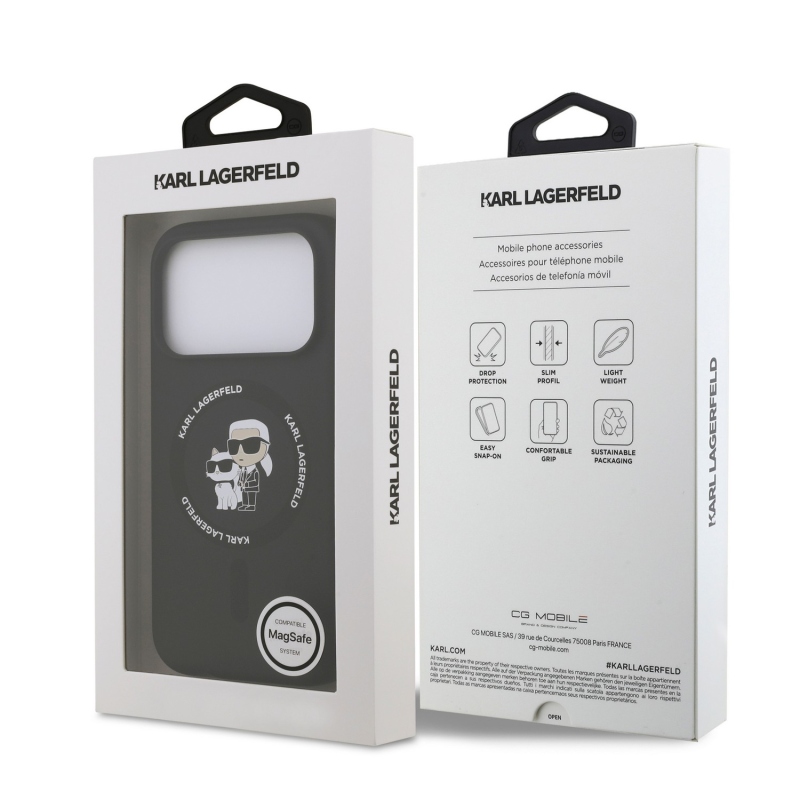Karl Lagerfeld Liquid Silicone Karl and Choupette MagSafe Zadní Kryt pro iPhone 18 Pro Max Black