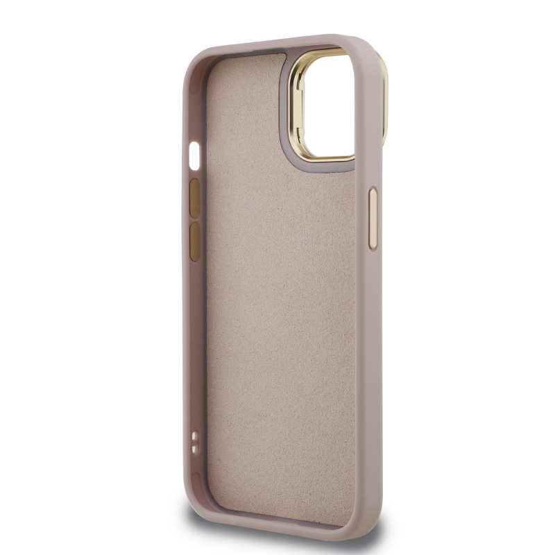 Guess PU 4G Metal Logo Stand Camera Frame Zadní Kryt pro iPhone 14 Pink